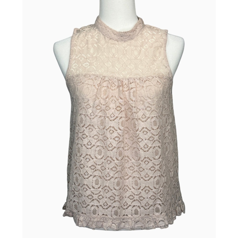 RO&DE XS Blush Lace Sleeveless Top Mock Neck Lined Boho Feminine NWT